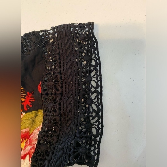 Luxxel Womens Size Small Black Floral Wrap RomperLace Crotchet Detail - Picture 2 of 5